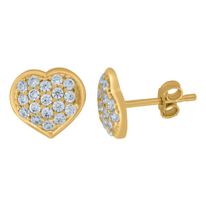 10kt Yellow Gold Mens Cubic Zirconia Heart Stud Earrings