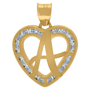 10kt Yellow Gold Unisex Cubic-zirconia Initial Letter A Heart Charm Pendant