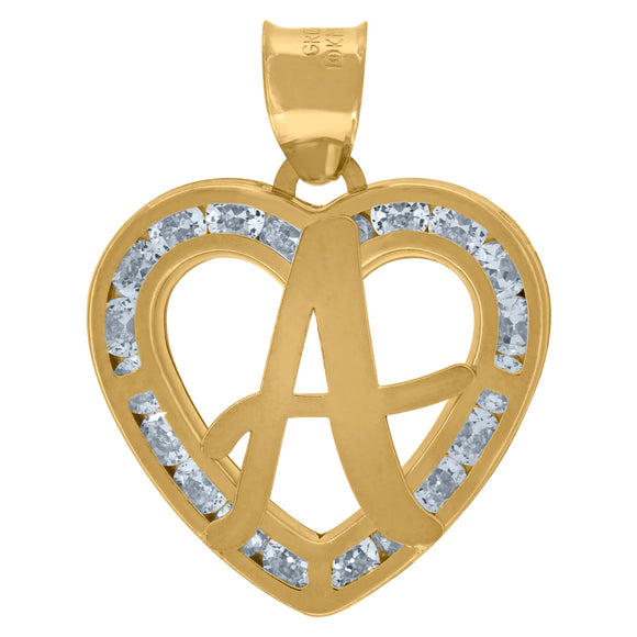 10kt Yellow Gold Unisex Cubic-zirconia Initial Letter A Heart Charm Pendant
