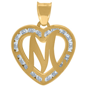 10kt Yellow Gold Unisex Cubic-zirconia Initial Letter M Heart Charm Pendant