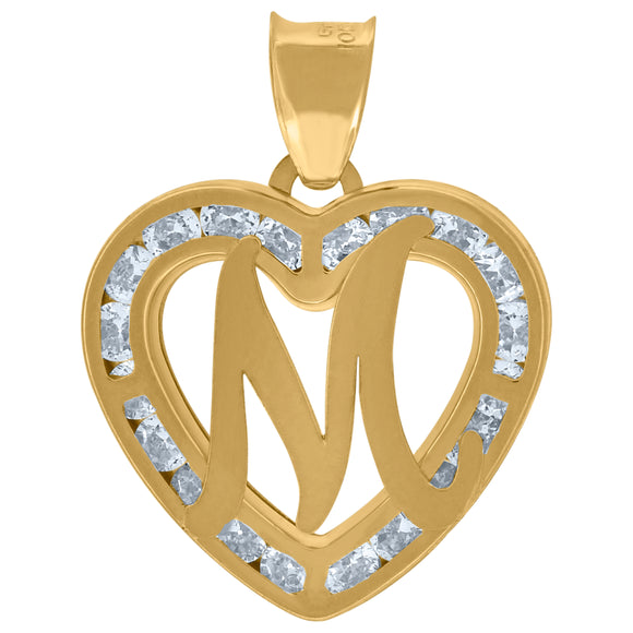 10kt Yellow Gold Unisex Cubic-zirconia Initial Letter M Heart Charm Pendant