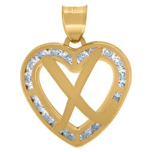 10kt Yellow Gold Unisex Cubic-zirconia Initial Letter X Heart Charm Pendant