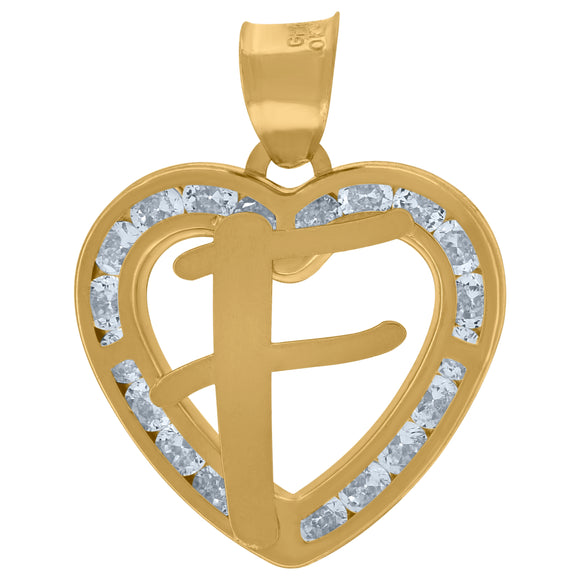 10kt Yellow Gold Unisex Cubic-zirconia Initial Letter F Heart Charm Pendant