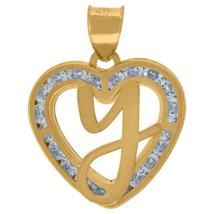 10kt Yellow Gold Unisex Cubic-zirconia Initial Letter Y Heart Charm Pendant