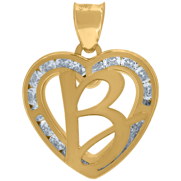 10kt Yellow Gold Unisex Cubic-zirconia Initial Letter B Heart Charm Pendant