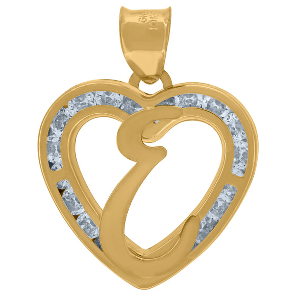 10kt Yellow Gold Unisex Cubic-zirconia Initial Letter E Heart Charm Pendant