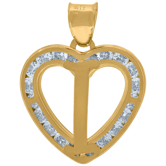 10kt Yellow Gold Unisex Cubic-zirconia Initial Letter I Heart Charm Pendant