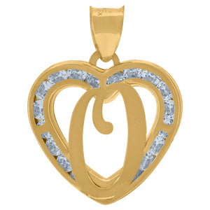 10kt Yellow Gold Unisex Cubic-zirconia Initial Letter O Heart Charm Pendant