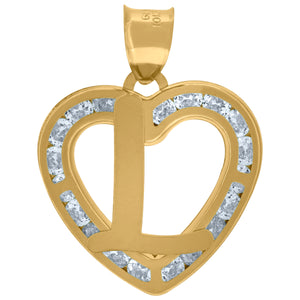10kt Yellow Gold Unisex Cubic-zirconia Initial Letter L Heart Charm Pendant
