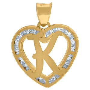 10kt Yellow Gold Unisex Cubic-zirconia Initial Letter K Heart Charm Pendant