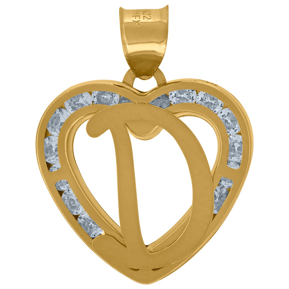 10kt Yellow Gold Unisex Cubic-zirconia Initial Letter D Heart Charm Pendant