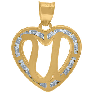 10kt Yellow Gold Unisex Cubic-zirconia Initial Letter U Heart Charm Pendant