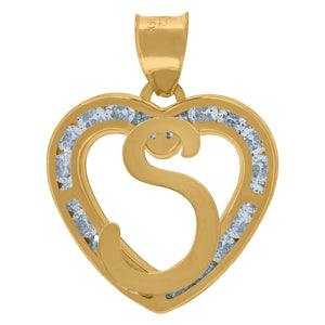 10kt Yellow Gold Unisex Cubic-zirconia Initial Letter S Heart Charm Pendant