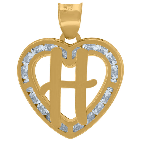 10kt Yellow Gold Unisex Cubic-zirconia Initial Letter H Heart Charm Pendant