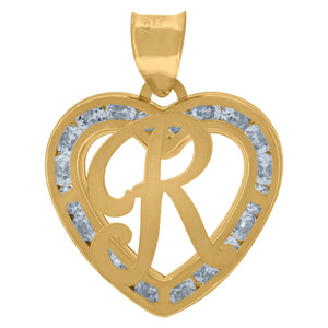 10kt Yellow Gold Unisex Cubic-zirconia Initial Letter R Heart Charm Pendant