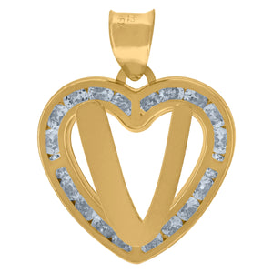 10kt Yellow Gold Unisex Cubic-zirconia Initial Letter V Heart Charm Pendant