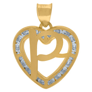 10kt Yellow Gold Unisex Cubic-zirconia Initial Letter P Heart Charm Pendant