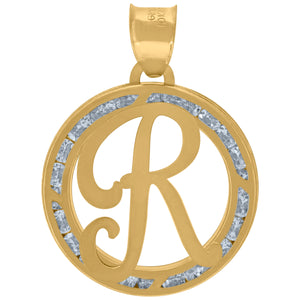 10kt Yellow Gold Unisex Cubic-zirconia Initial Letter R Heart Charm Pendant