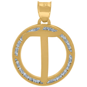 10kt Yellow Gold Unisex Cubic-zirconia Initial Letter T Heart Charm Pendant