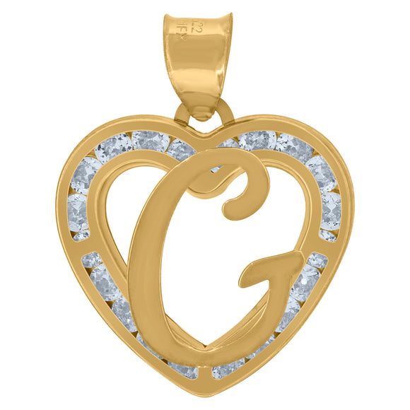 10kt Yellow Gold Unisex Cubic-zirconia Initial Letter G Heart Charm Pendant