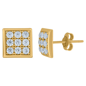 10kt Yellow Gold Mens Cubic Zirconia Square Stud Earrings