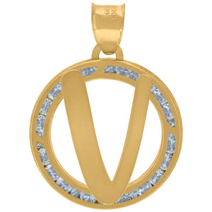 10kt Yellow Gold Unisex Cubic-zirconia Initial Letter V Heart Charm Pendant