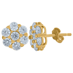 10Kt Yellow Gold Mens Cubic-Zirconia Fashion Flower Stud Earrings