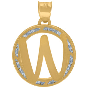 10kt Yellow Gold Unisex Cubic-zirconia Initial Letter W Heart Charm Pendant