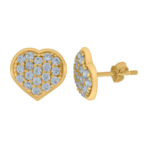 10kt Yellow Gold Mens Cubic Zirconia Heart Stud Earrings
