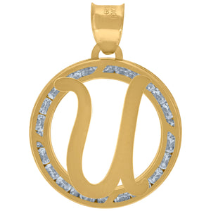 10kt Yellow Gold Unisex Cubic-zirconia Initial Letter U Heart Charm Pendant