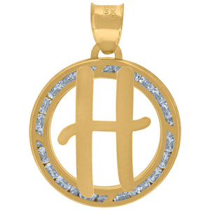 10kt Yellow Gold Unisex Cubic-zirconia Initial Letter H Heart Charm Pendant