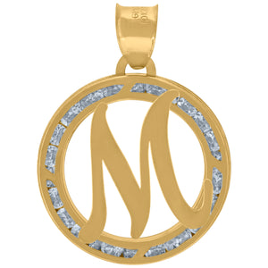 10kt Yellow Gold Unisex Cubic-zirconia Initial Letter M Heart Charm Pendant