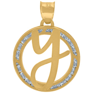 10kt Yellow Gold Unisex Cubic-zirconia Initial Letter Y Heart Charm Pendant