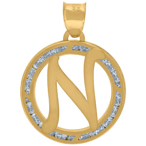 10kt Yellow Gold Unisex Cubic-zirconia Initial Letter N Heart Charm Pendant