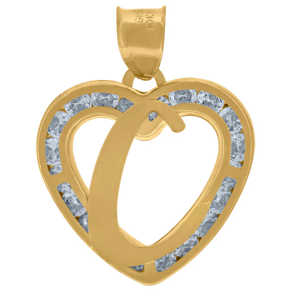 10kt Yellow Gold Unisex Cubic-zirconia Initial Letter C Heart Charm Pendant
