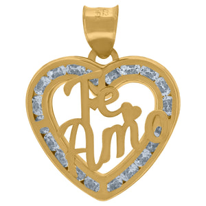 10kt Yellow Gold Womens Cubic-zirconia Te Amo Love Heart Charm Pendant