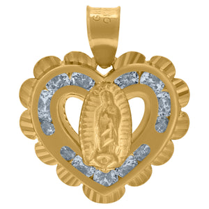 10kt Two-tone Gold Unisex Cubic-zirconia Textured Lady Of Guadalupe Religious Heart Charm Pendant