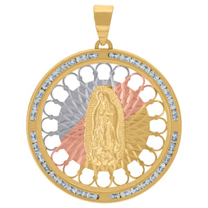 10kt Tri-color Gold Unisex Cubic-zirconia Diamond-cut Textured Lady Of Guadalupe Religious Charm Pendant