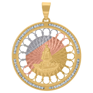 10kt Tri-color Gold Unisex Cubic-zirconia Diamond-cut Saint Brendan The Navigator Boat Plaque Religious Charm Pendant