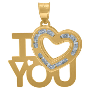 10kt Yellow Gold Womens Cubic-zirconia Polished Finish I Love You Heart Charm Pendant