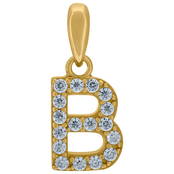 925 Sterling Silver Yellow-tone Unisex Cubic-zirconia Initial Alphabet B Charm Pendant