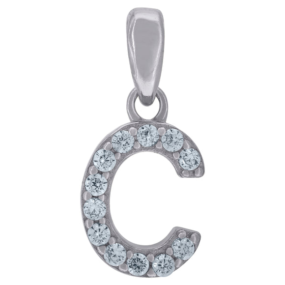 925 Sterling Silver Unisex Cubic-zirconia Initial Alphabet C Charm Pendant