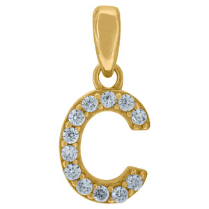 925 Sterling Silver Yellow-tone Unisex Cubic-zirconia Initial Alphabet C Charm Pendant