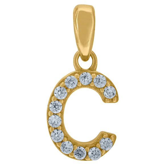 925 Sterling Silver Yellow-tone Unisex Cubic-zirconia Initial Alphabet C Charm Pendant