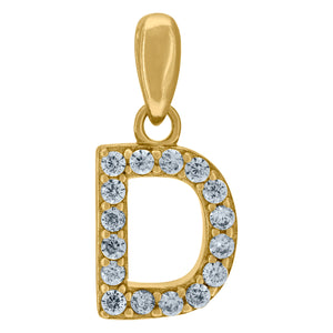 925 Sterling Silver Yellow-tone Unisex Cubic-zirconia Initial Alphabet D Charm Pendant