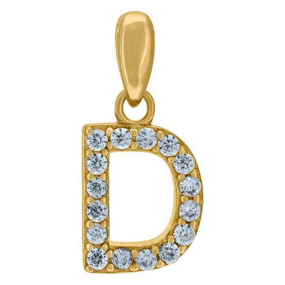 925 Sterling Silver Yellow-tone Unisex Cubic-zirconia Initial Alphabet D Charm Pendant
