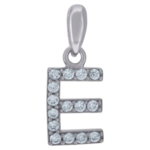 925 Sterling Silver Unisex Cubic-zirconia Initial Alphabet E Charm Pendant