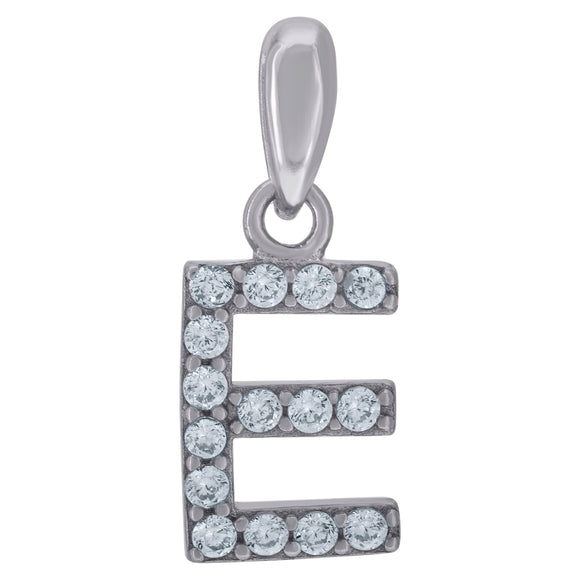 925 Sterling Silver Unisex Cubic-zirconia Initial Alphabet E Charm Pendant
