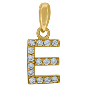 925 Sterling Silver Yellow-tone Unisex Cubic-zirconia Initial Alphabet E Charm Pendant