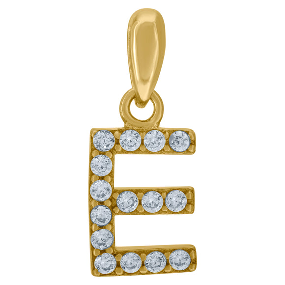 925 Sterling Silver Yellow-tone Unisex Cubic-zirconia Initial Alphabet E Charm Pendant